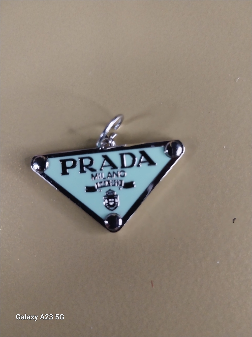 Prada Mint Triangle Logo Zipper Pull/Bag Charm/ Pendant In Silver Hardware